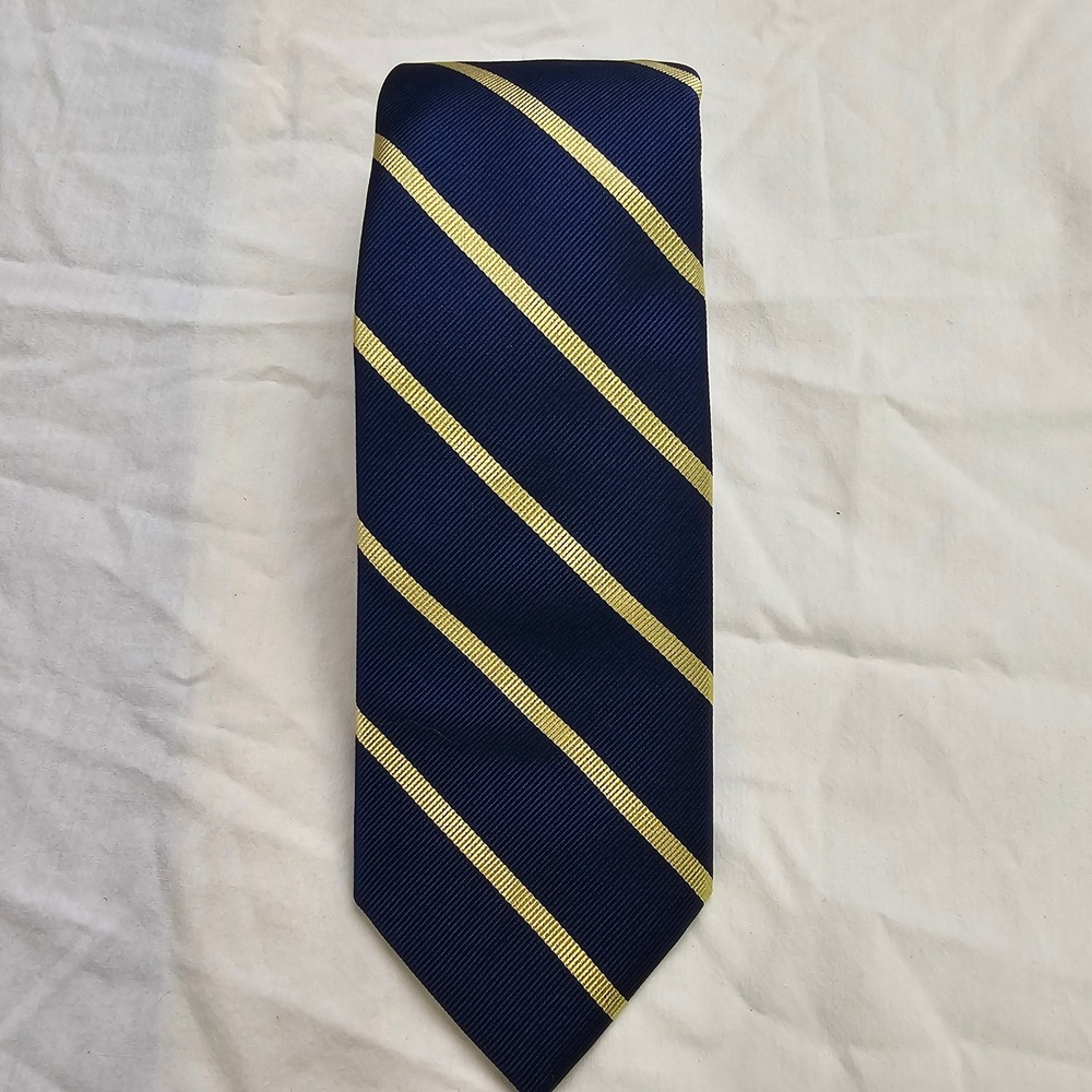 Brooks Brothers Mens Silk Preppy Striped Tie Navy Blue Gold Made in USA